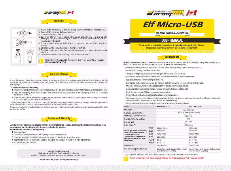 Page 1 de la notice Manuel utilisateur ArmyTek Elf C1