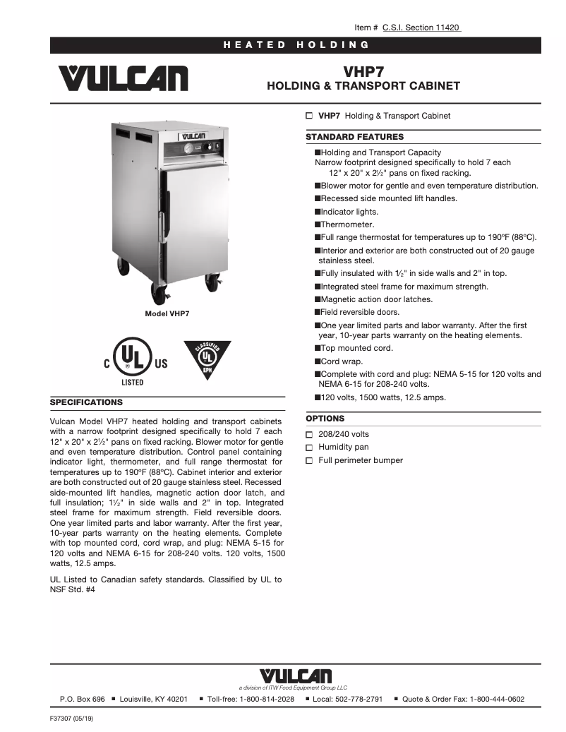 Page n°1 - Fiche technique Vulcan VHP7