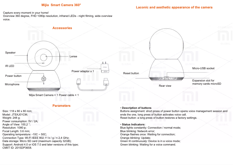 Page 1 de la notice Manuel utilisateur Xiaomi MiJia 360° Home Camera