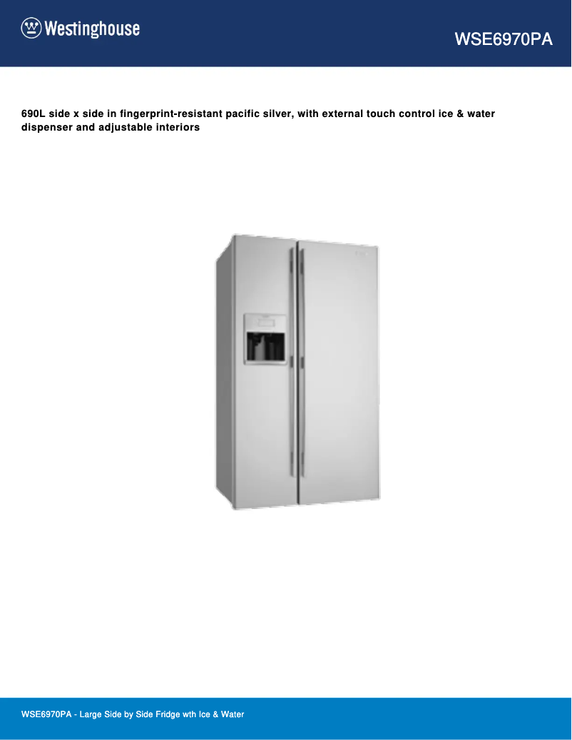 Page 1 of the manual Technical Sheet Westinghouse WSE6970PA