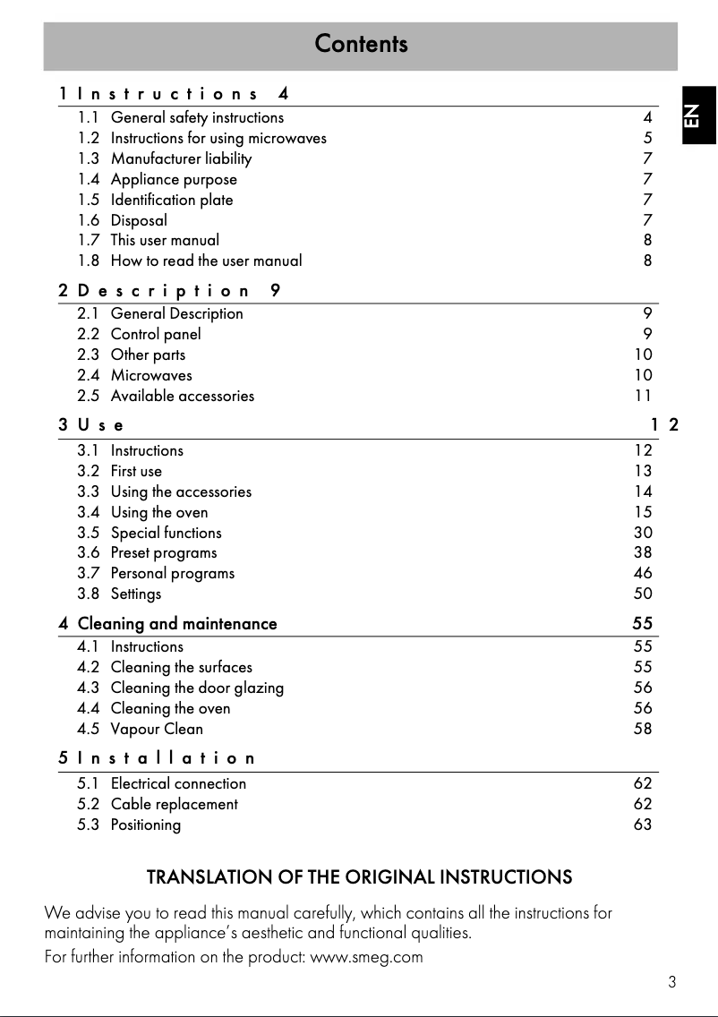 Page n°1 - Manuel utilisateur Smeg SFA4604MCNX