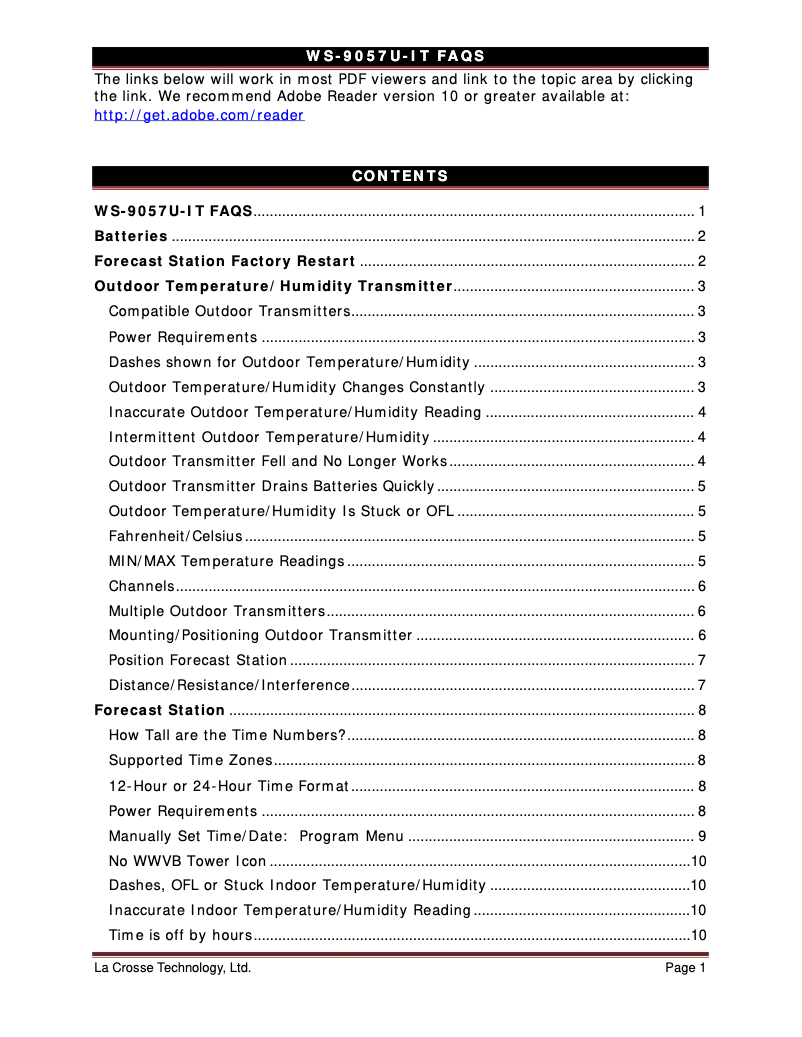 Página 1 del manual Preguntas frecuentes La Crosse Technology WS-9057U-IT