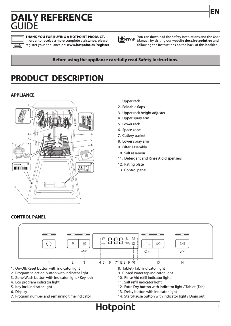 Page 1 de la notice Manuel utilisateur Hotpoint HSFCIH 4798 FS UK