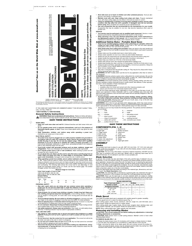Page 1 de la notice Manuel utilisateur DeWalt D28770