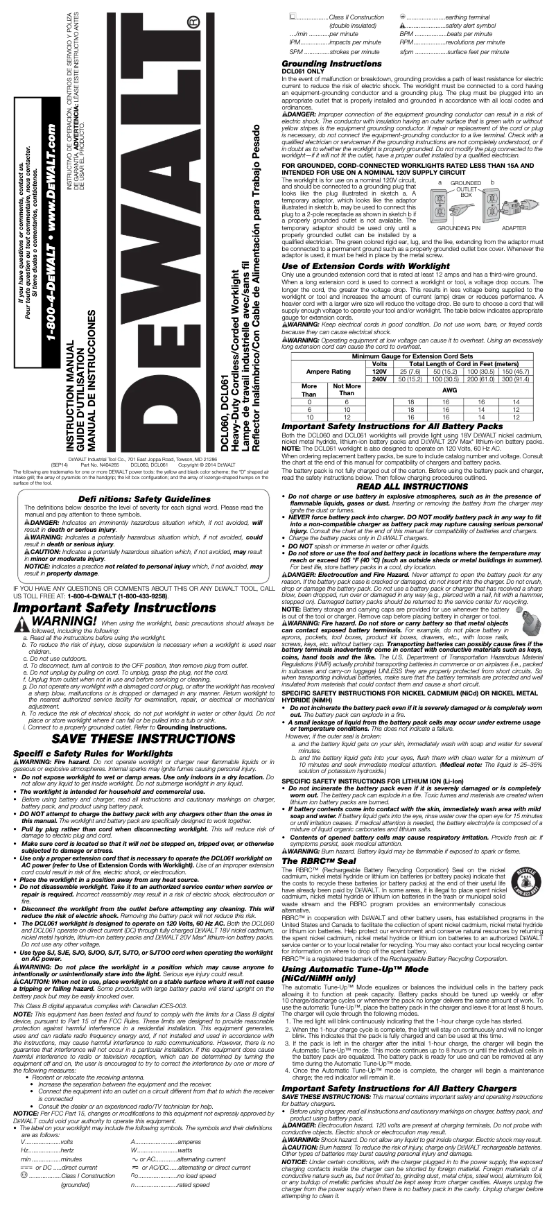 Page 1 de la notice Manuel utilisateur DeWalt DCL061