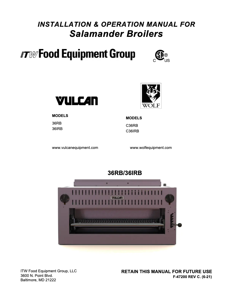 Página 1 del manual Manual de usuario Vulcan 36IRB