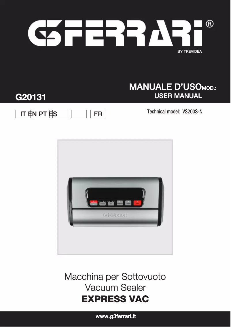 Page 1 de la notice Manuel utilisateur G3 Ferrari Express Vac G20131