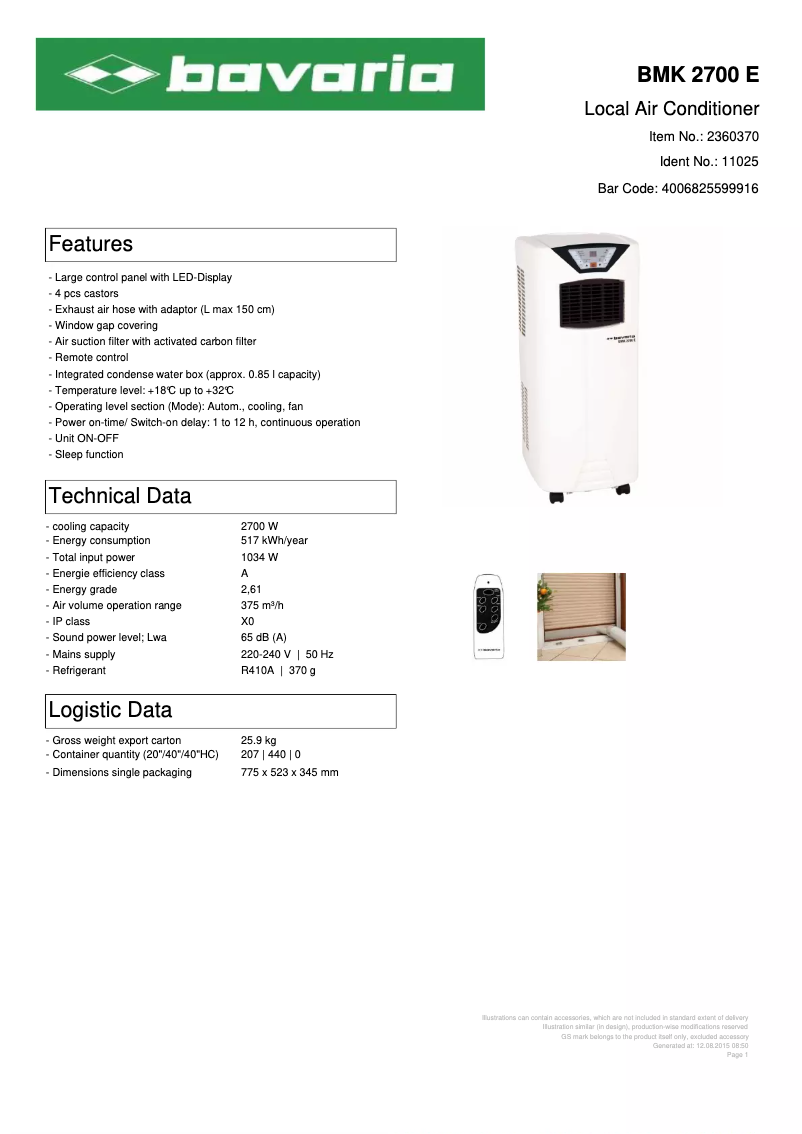 Página 1 del manual Manual de usuario Bavaria BMK 2700 E