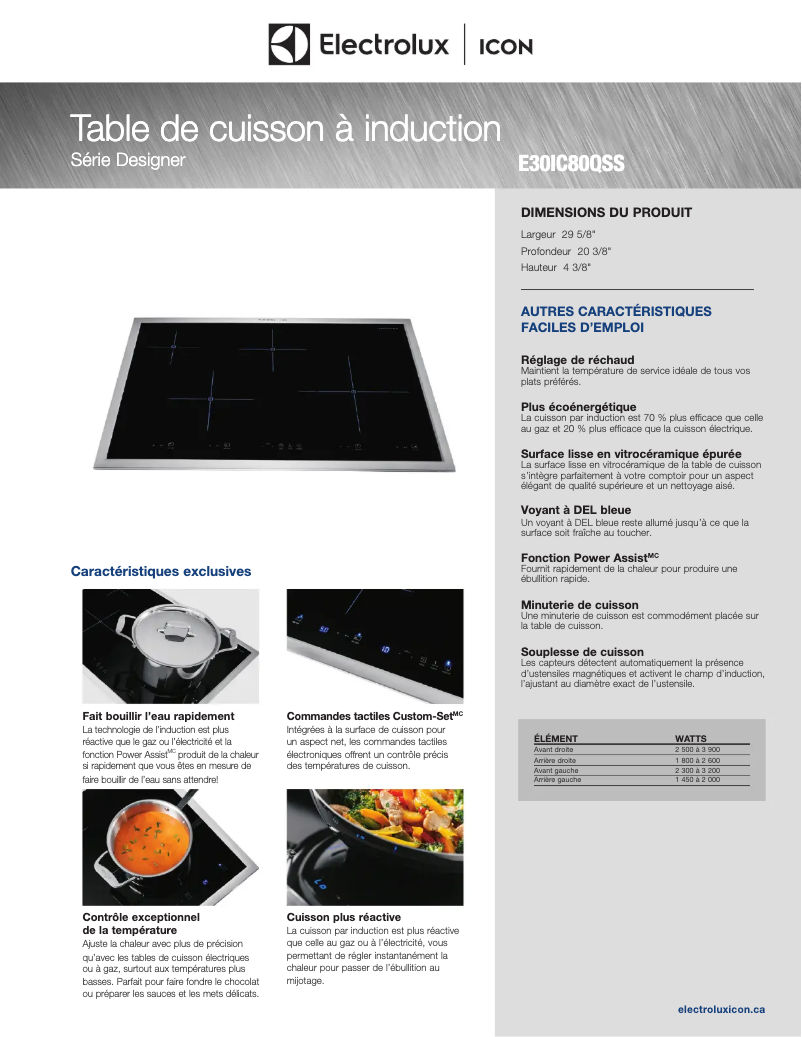Page 1 de la notice Fiche technique Electrolux E30IC80QSS