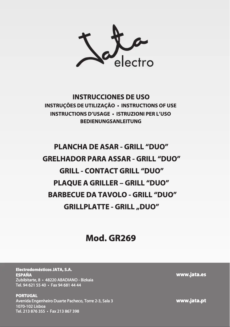 Page 1 de la notice Manuel utilisateur Jata GR269