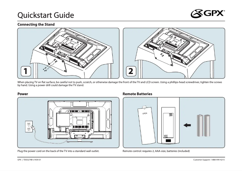 Page n°1 - Guide de démarrage rapide GPX TDE3274WP