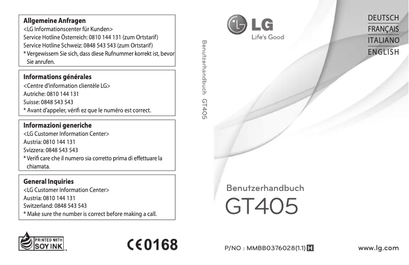 Page n°1 - Manuel utilisateur LG GT405GO