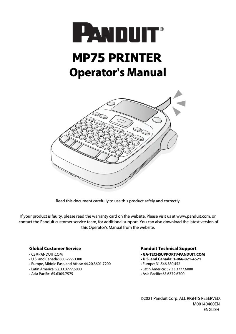 Page 1 de la notice Manuel utilisateur Panduit PXE MP75