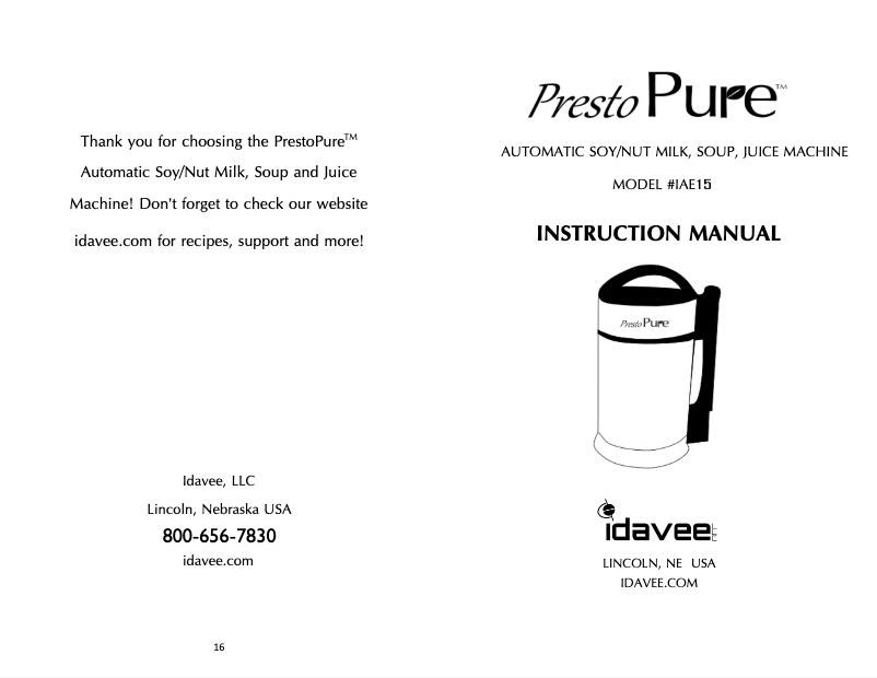 Page n°1 - Manuel utilisateur Presto Pure IAE15