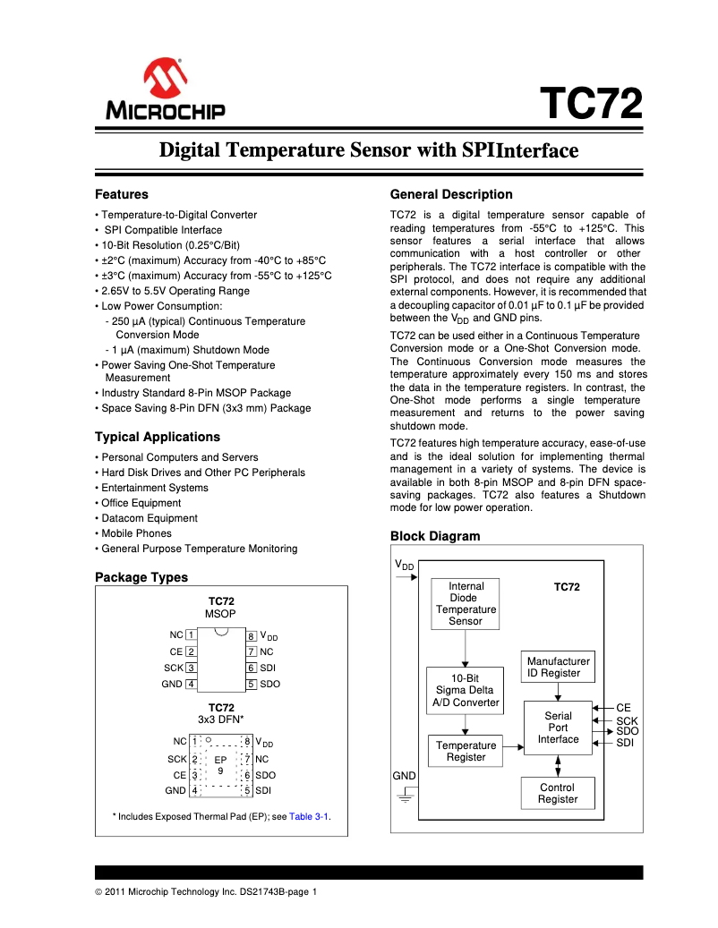 Page 1 de la notice Fiche technique Microchip TC72