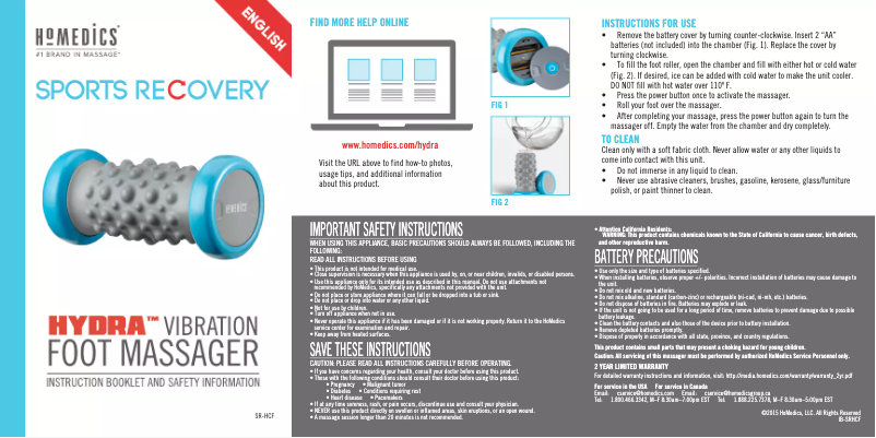 Page n°1 - Manuel utilisateur Homedics SR-HCF