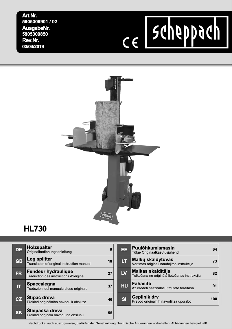 Page n°1 - Manuel utilisateur Scheppach Holzspalter