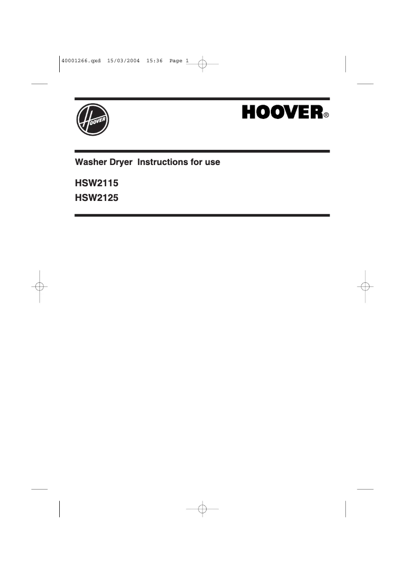 Page 1 de la notice Manuel utilisateur Hoover HSW2125M-80