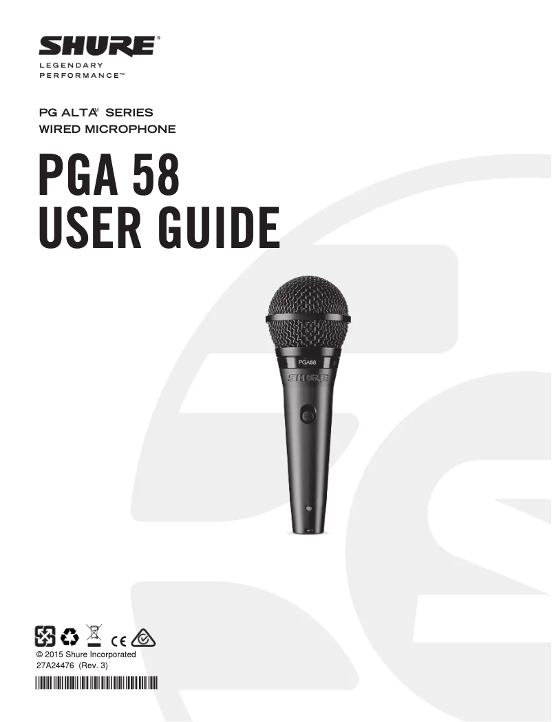 Page 1 de la notice Manuel utilisateur Shure PGA58-XLR