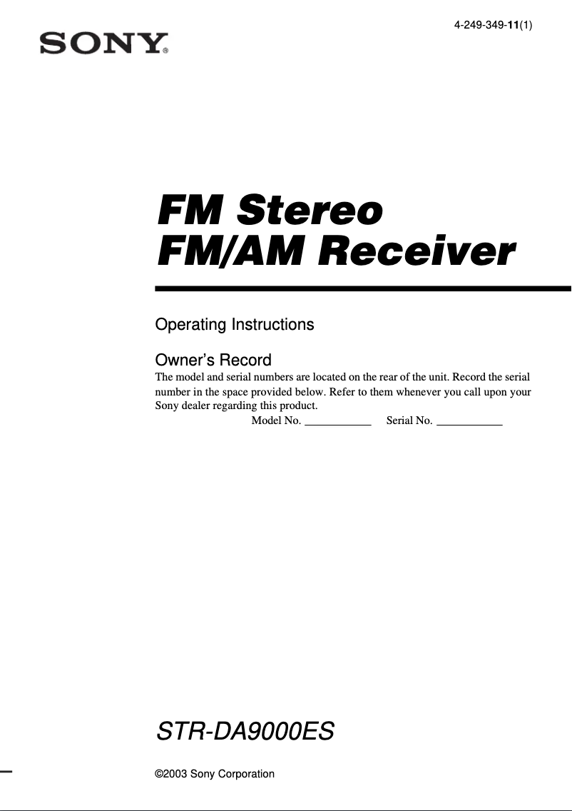 Image de la première page du manuel de l'appareil STR-DA9000ES