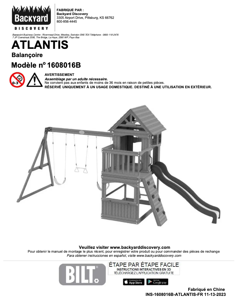 Page 1 de la notice Manuel utilisateur Backyard Discovery Atlantis