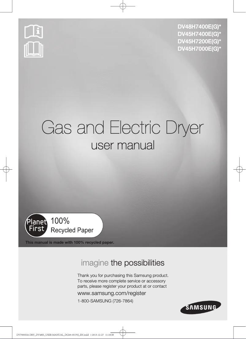 Page n°1 - Manuel d'utilisation et d'entretien Samsung DV48H7400EW
