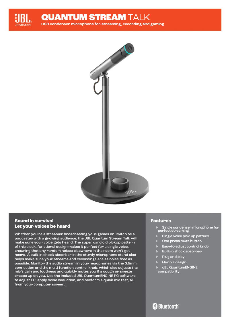 Page 1 de la notice Fiche technique JBL Quantum Stream Talk