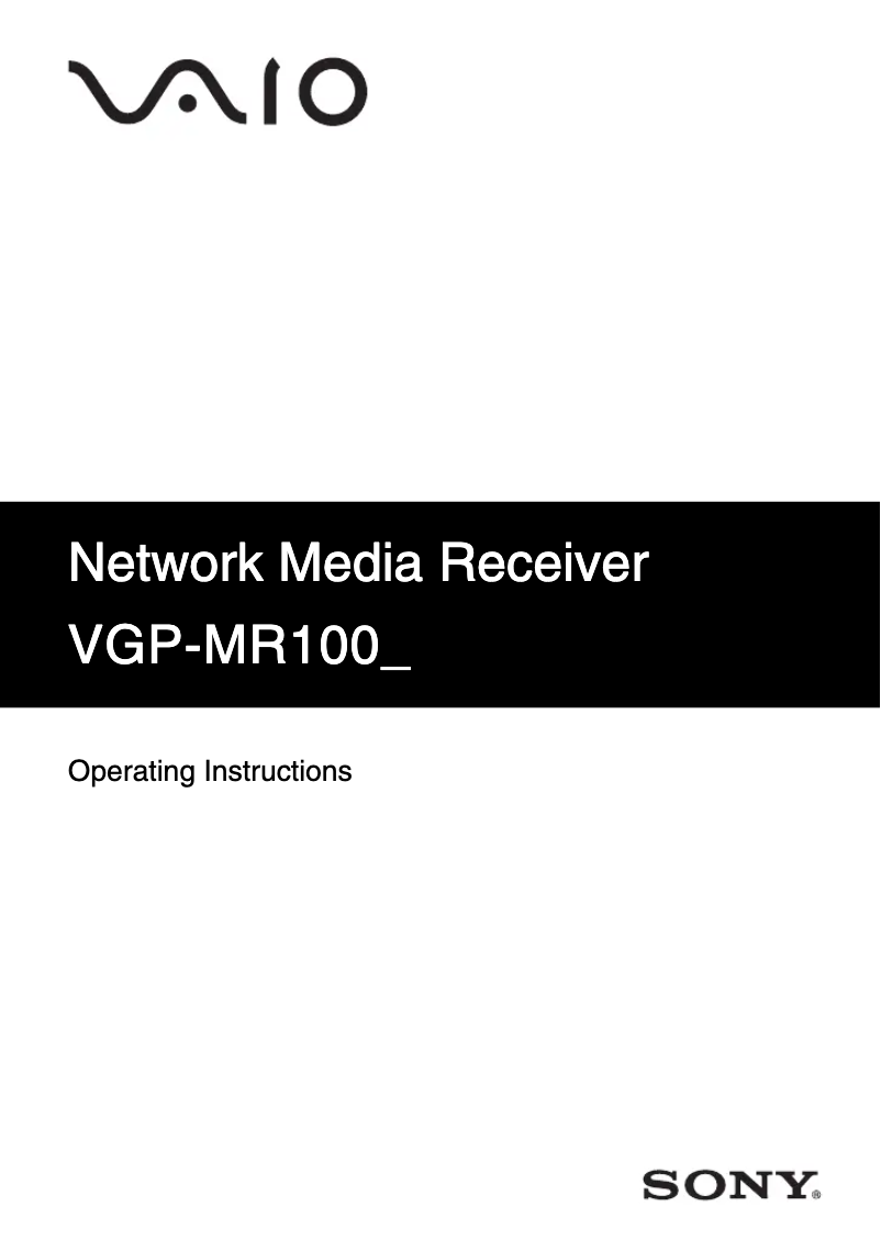 Image de la première page du manuel de l'appareil VGP-MR100U