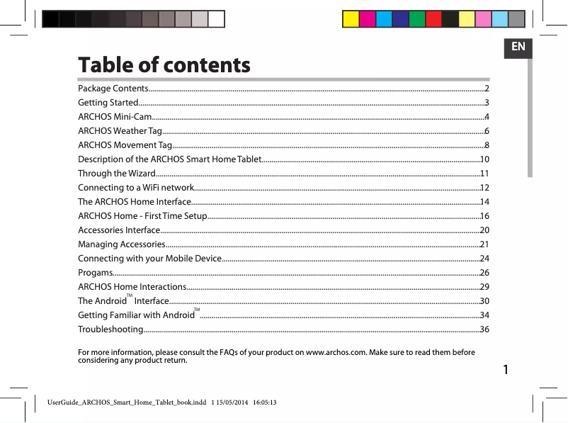 Page 1 de la notice Manuel utilisateur Archos Smart Home