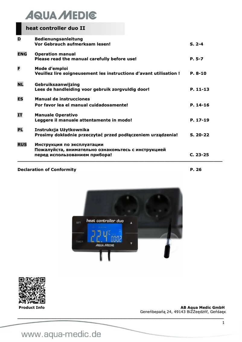 Image de la première page du manuel de l'appareil Heat controller duo II