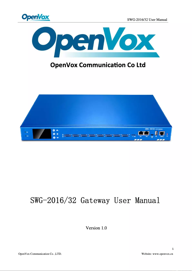 Page n°1 - Manuel utilisateur OpenVox SWG-2032L