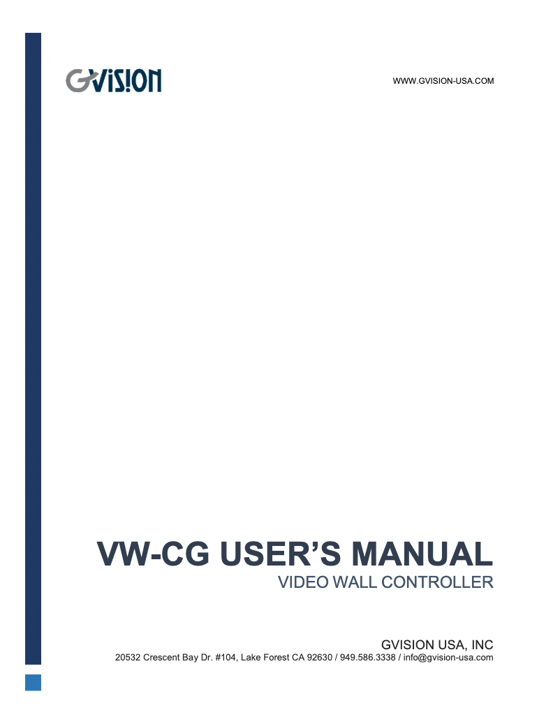 Page 1 de la notice Manuel utilisateur GVision VW-CG-20HU20AE0