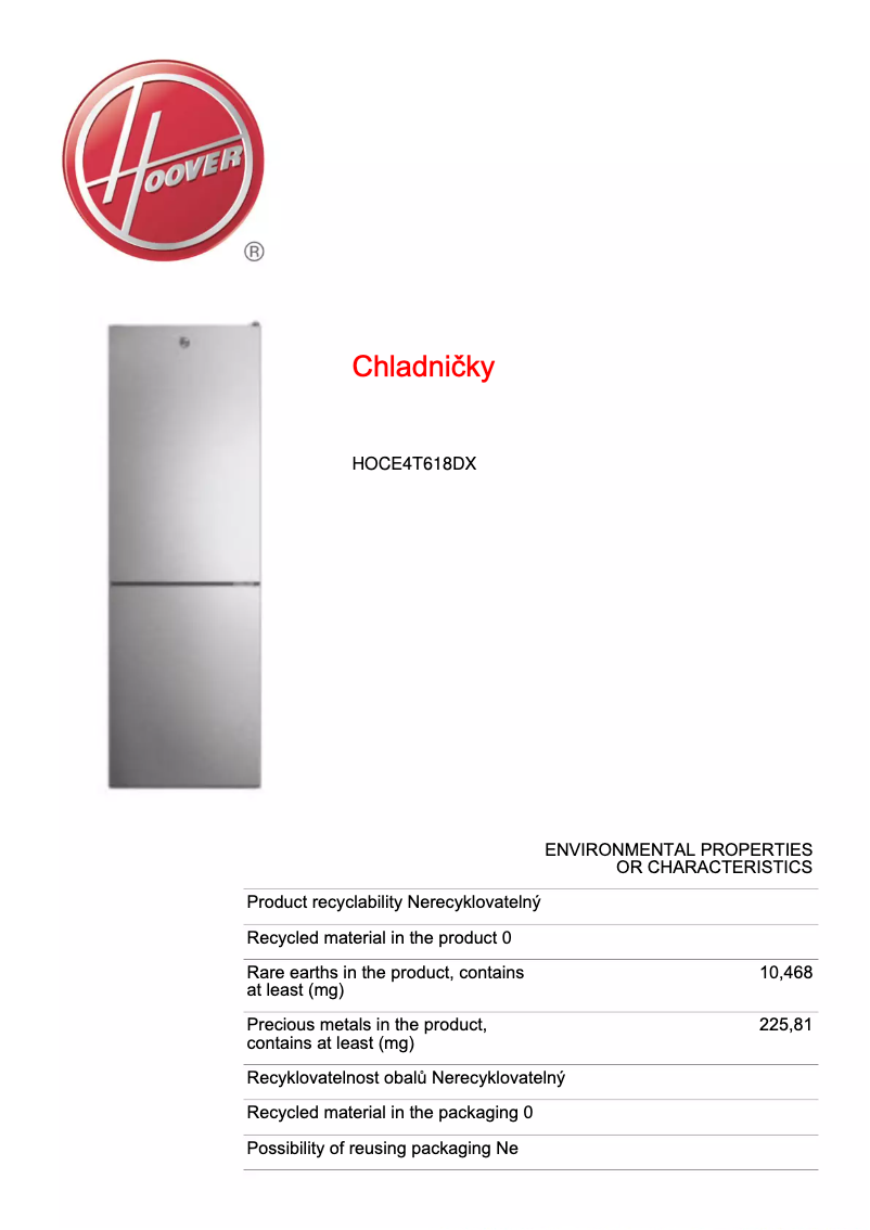 Page n°1 - Fiche technique Hoover HOCE4T618DX