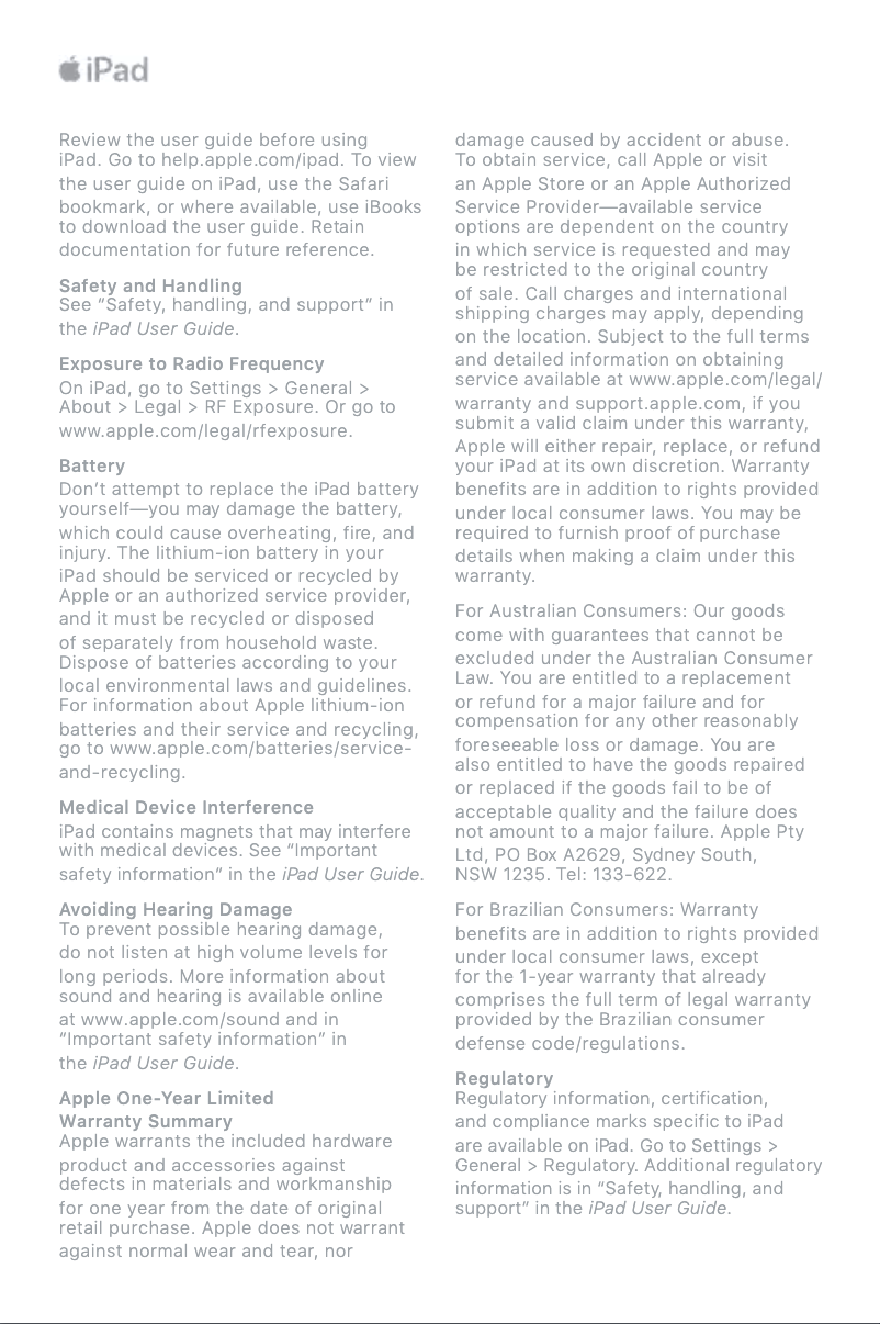 Image de la première page du manuel de l'appareil iPad (6th Gen)