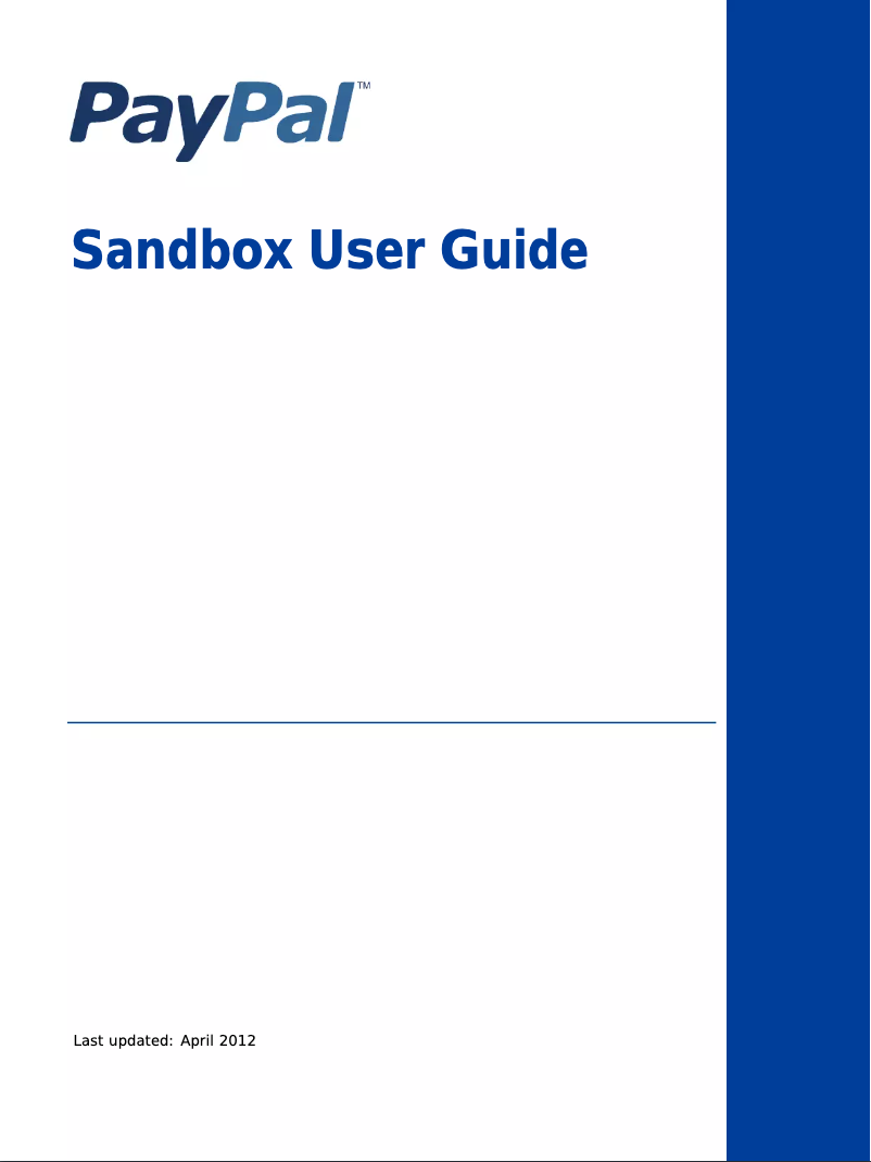 Page n°1 - Manuel utilisateur PayPal Sandbox (2012)