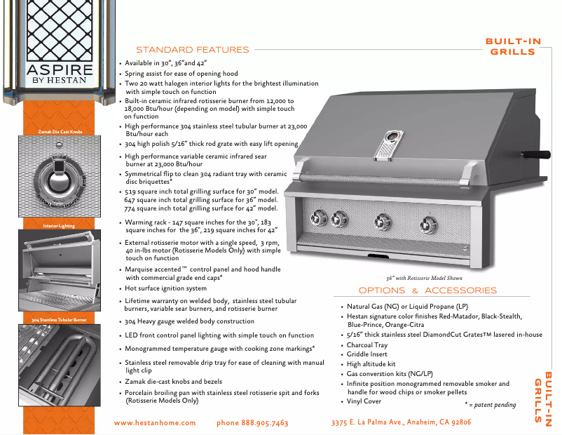 Page 1 de la notice Fiche technique Hestan Aspire EMBR36-NG-RD