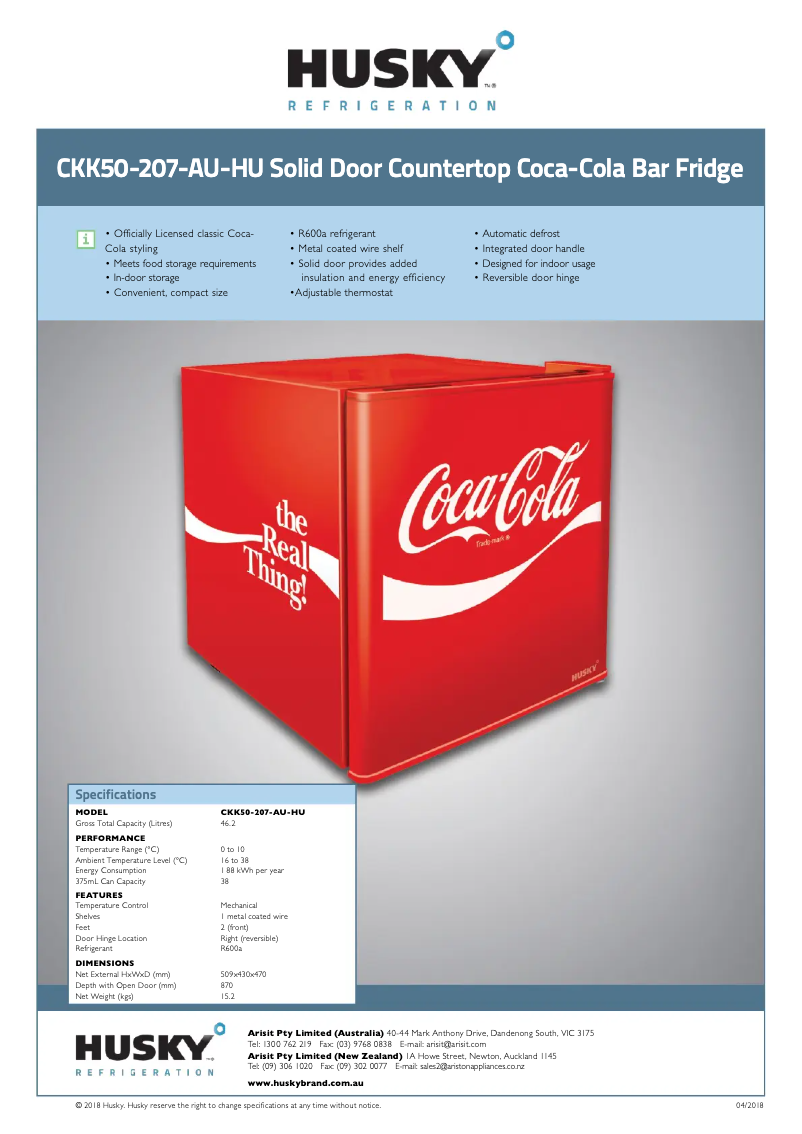 Page 1 de la notice Fiche technique Husky CKK43-207-AU-HU-1