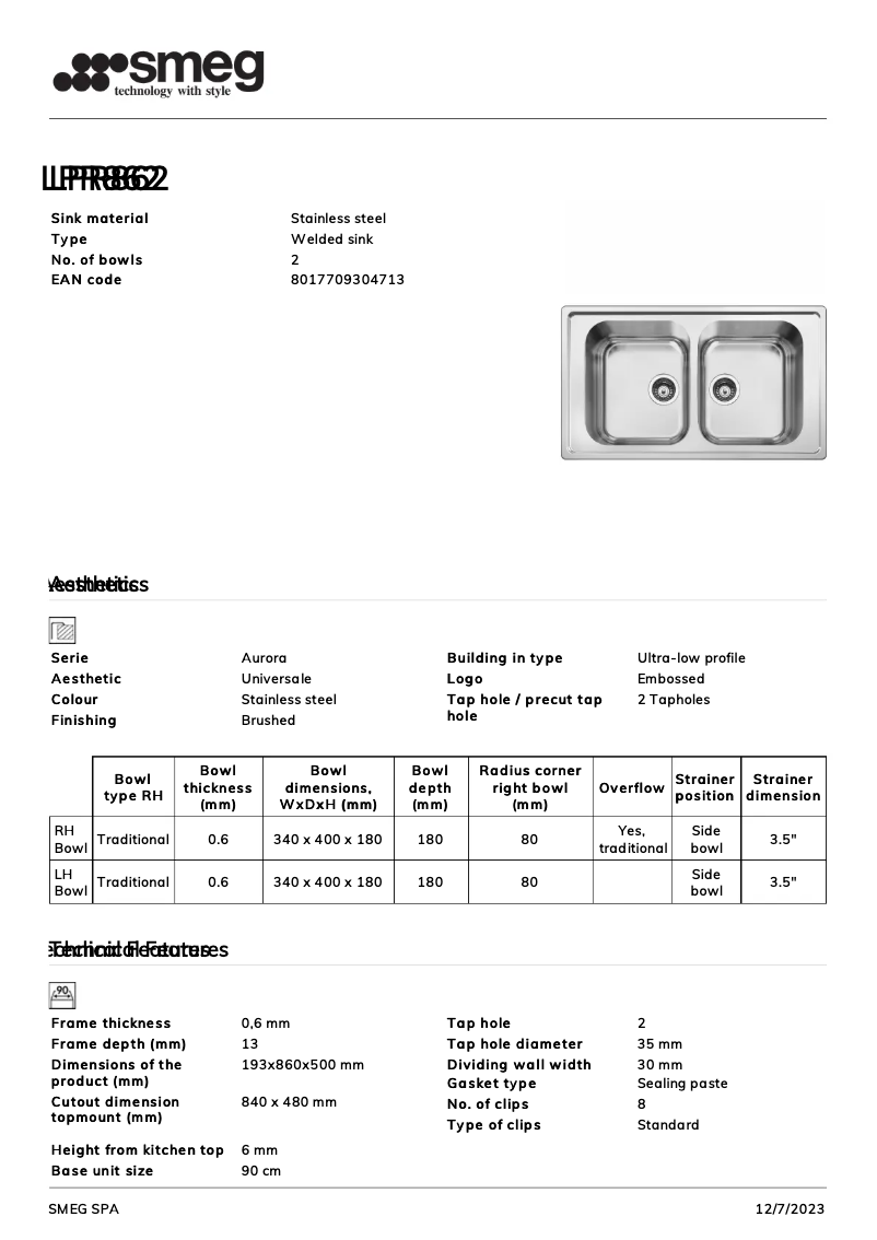 Page n°1 - Manuel utilisateur Smeg LPR862