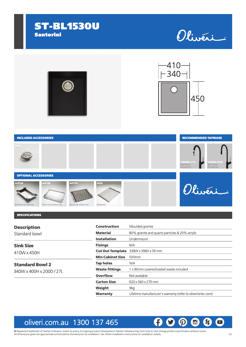 Página 1 del manual Ficha técnica Oliveri ST-BL1530U