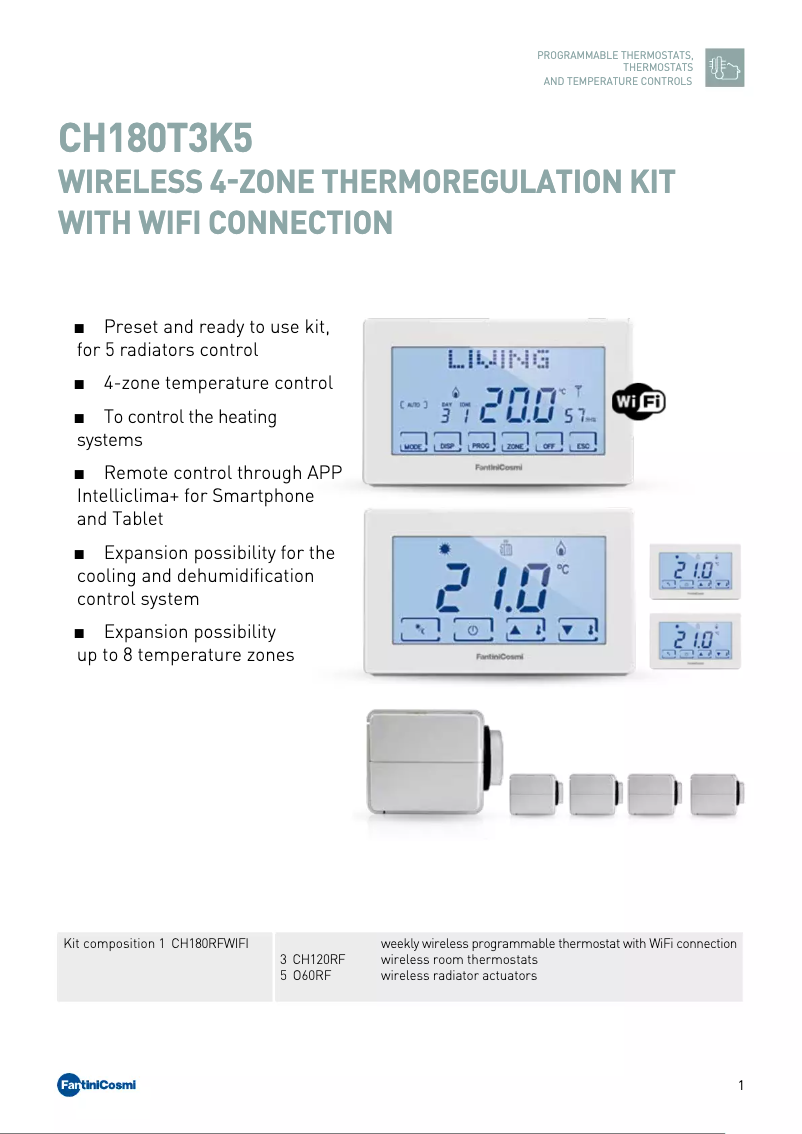 Page 1 de la notice Fiche technique Fantini Cosmi CH180T3K5