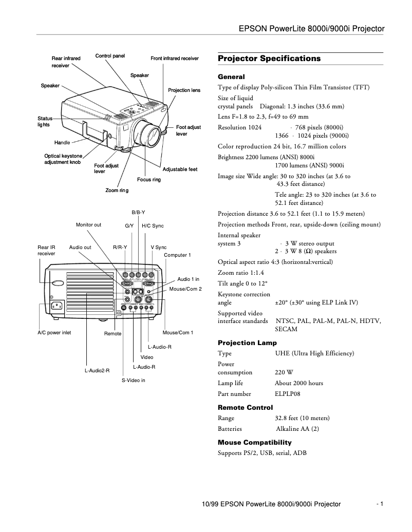 Imagen de la primera página del manual del dispositivo PowerLite 9000NL