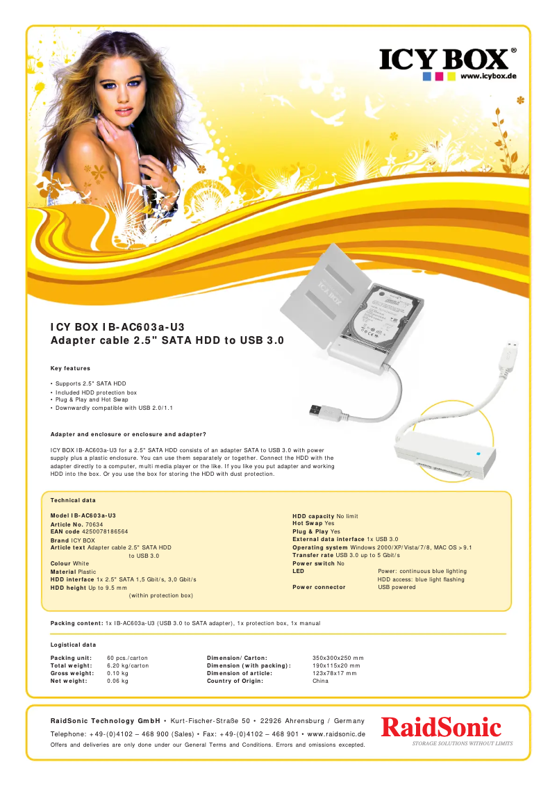 Page 1 de la notice Fiche technique Icy Box IB-AC603a-U3