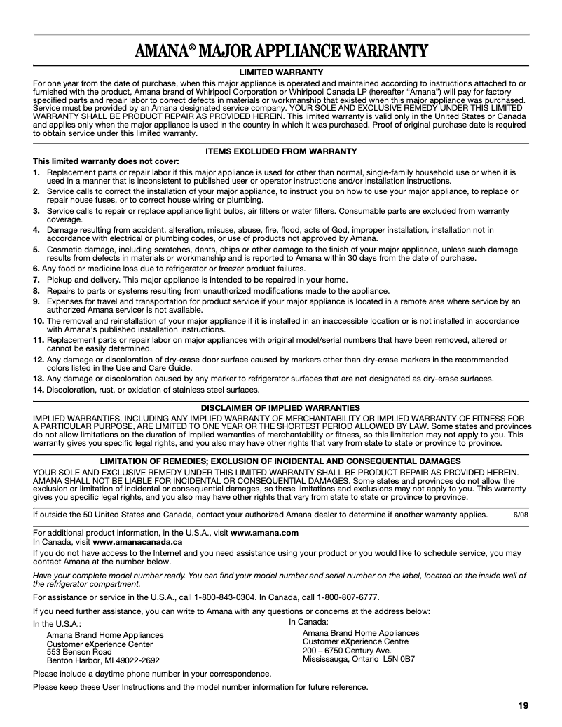 Page n°1 - Mode d'emploi Amana AGR5330BAS