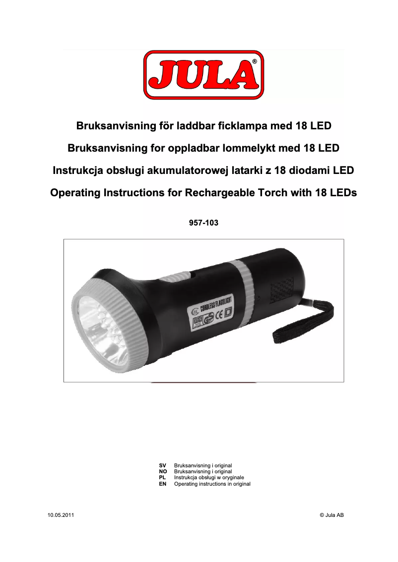 Page 1 de la notice Manuel utilisateur Jula 957-103