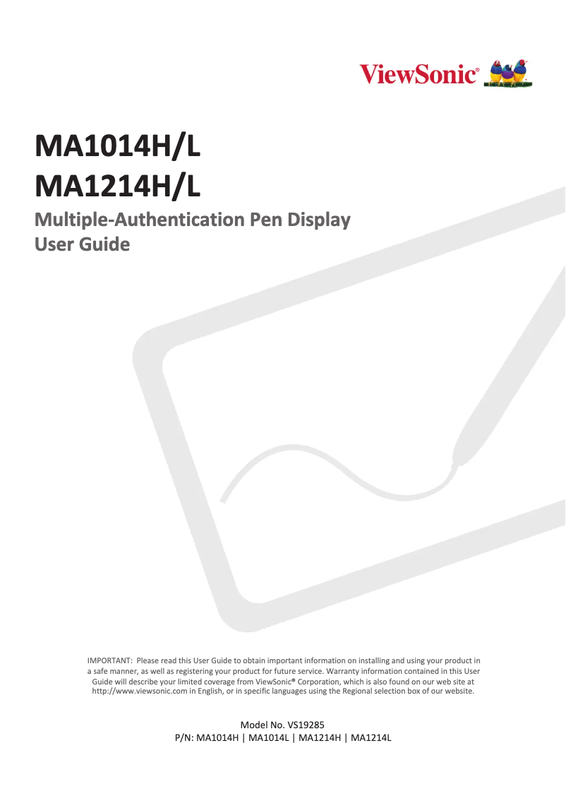 Page 1 de la notice Manuel utilisateur Viewsonic MA1014L