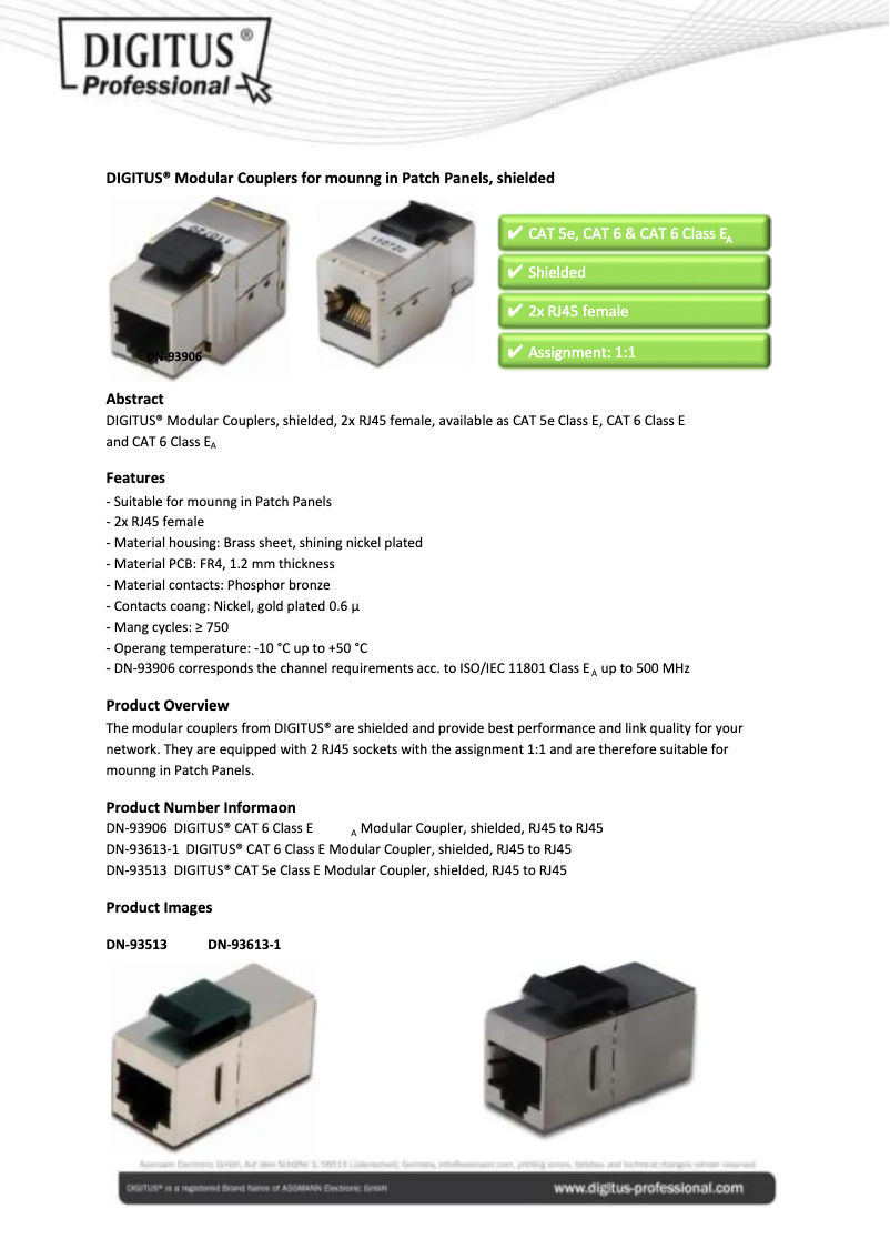 Page 1 de la notice Manuel utilisateur Digitus DN-93906
