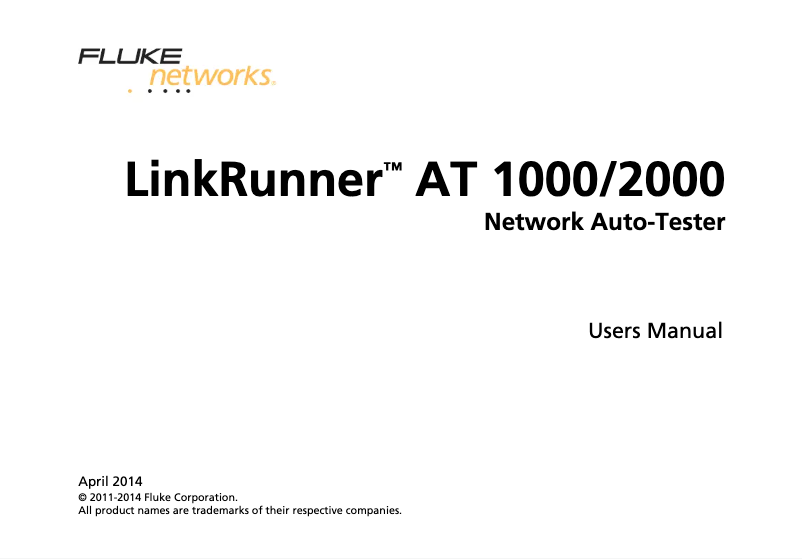 Page 1 de la notice Manuel utilisateur Fluke LinkRunner AT 2000