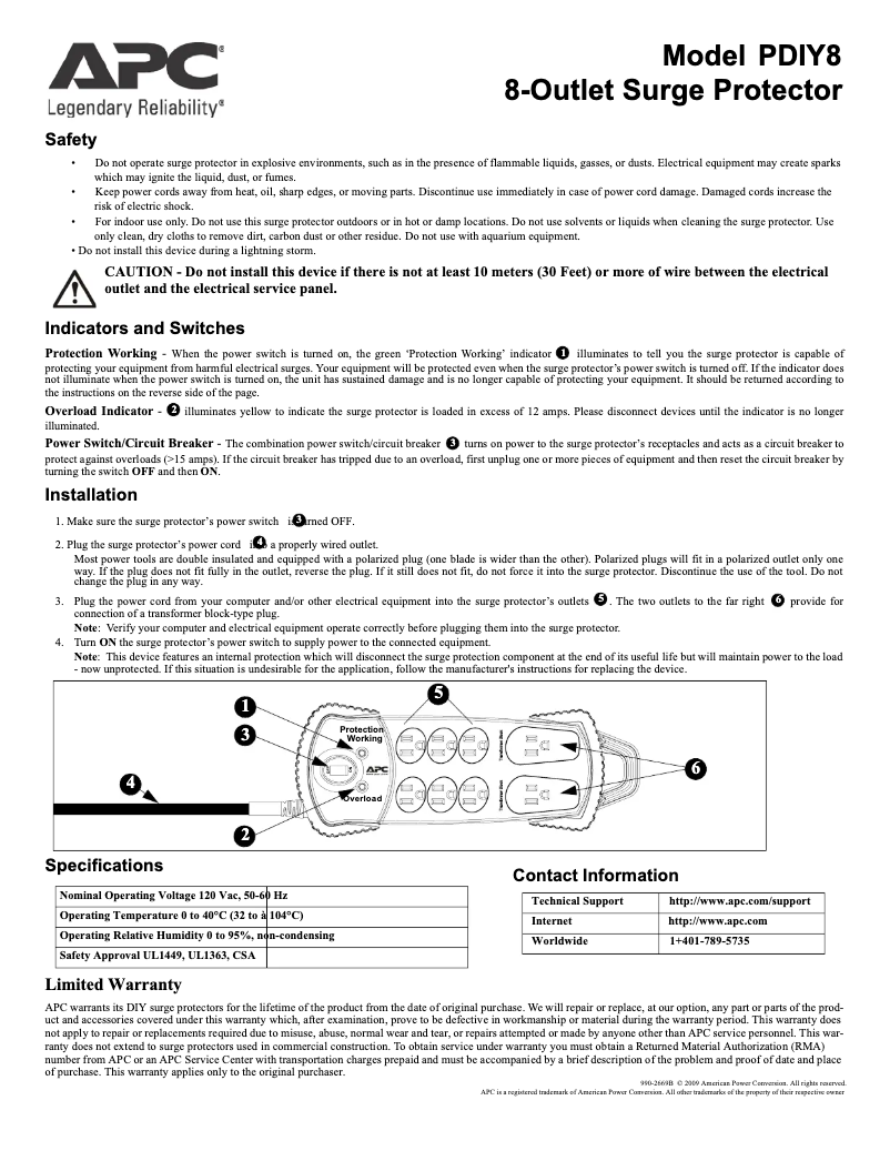 Page 1 de la notice Manuel utilisateur APC SurgeArrest Essential PDIY8