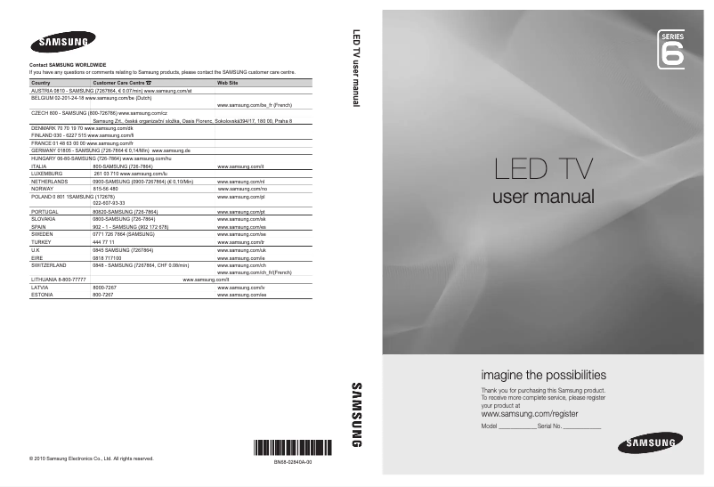 Imagen de la primera página del manual del dispositivo UE46C6600UW