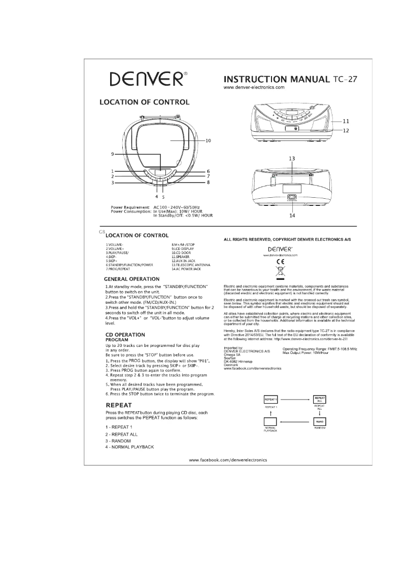 Página 1 del manual Manual de usuario Denver TC-27